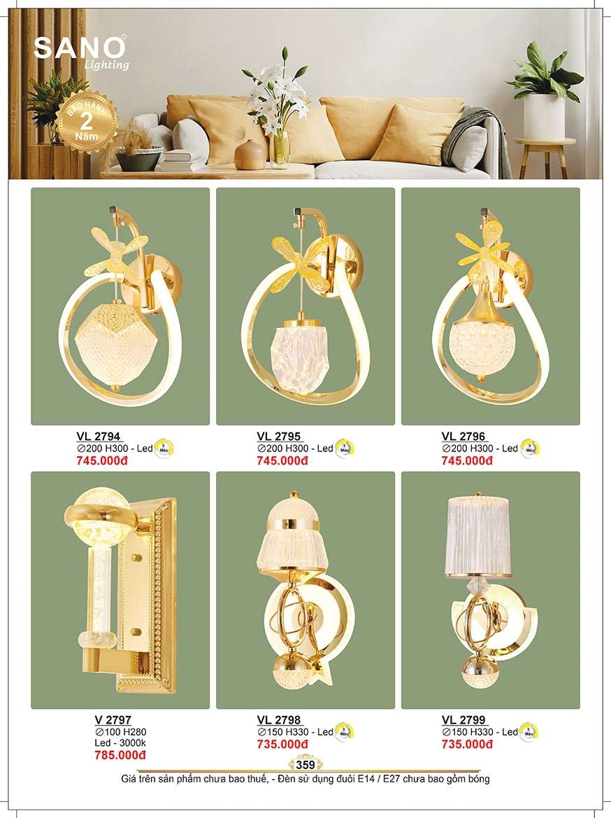 Đèn tường Sano Lighting VL 2794, VL 2795, VL 2796, VL 2797, VL 2798, V 2799
