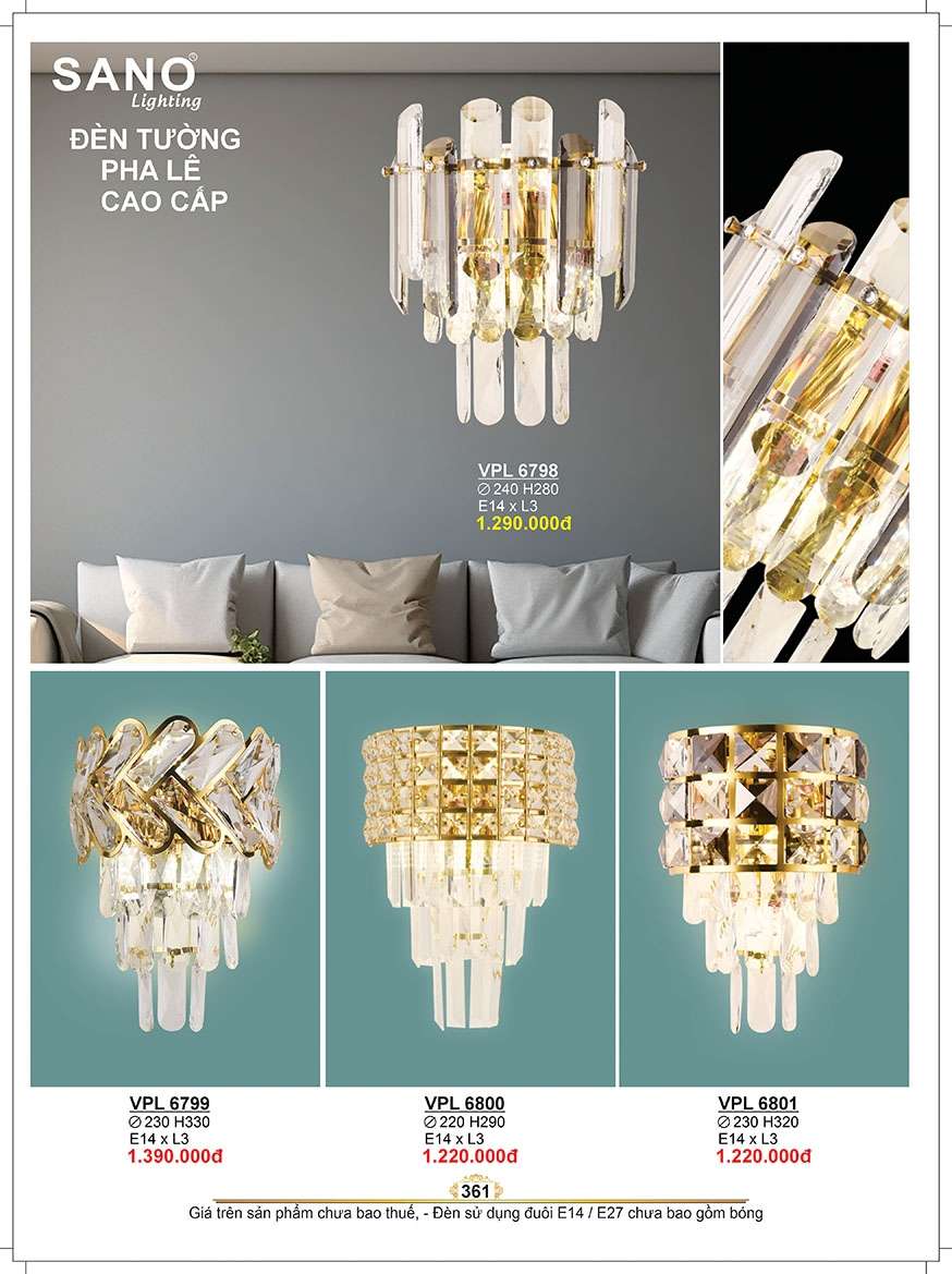 Đèn tường pha Lê Sano Lighting VPL 6798, VPL 6799, VPL 6800, VPL 6801