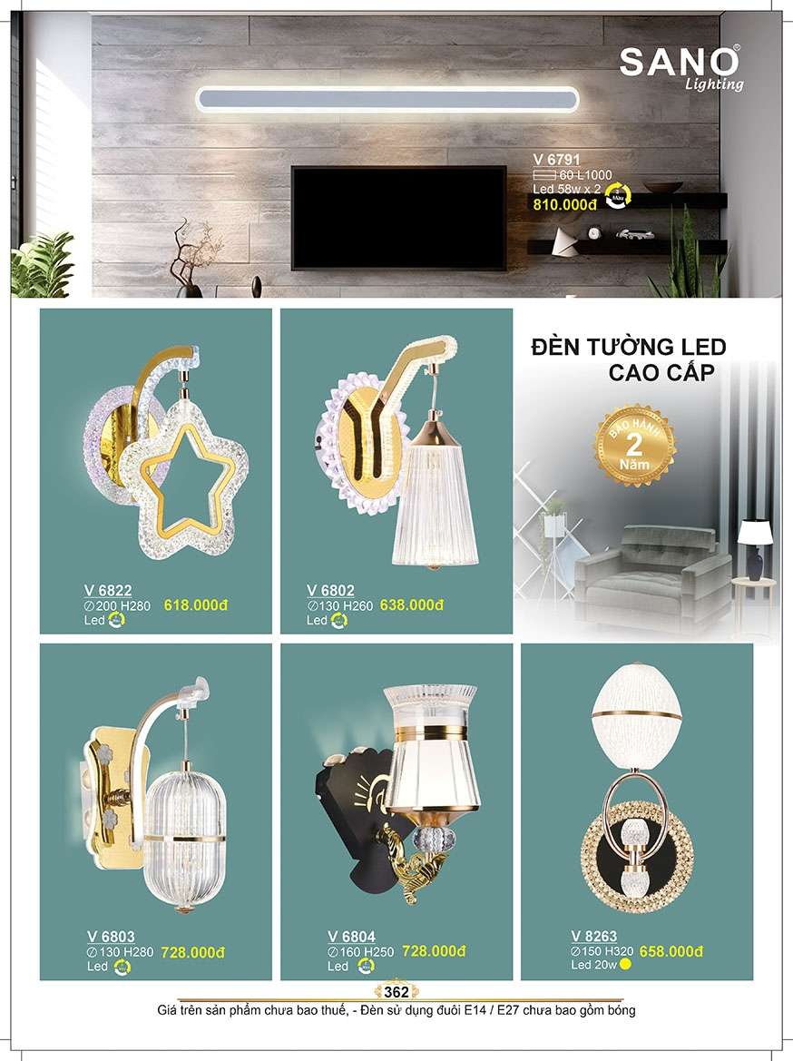 Đèn tường Sano Lighting V 6822, V 6802, V 6803, V 6804, V 8263