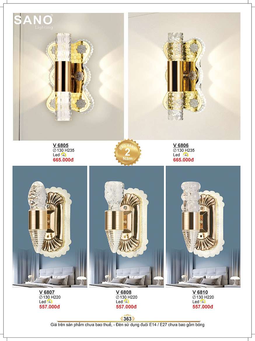 Đèn tường Sano Lighting V 6805, V 6806, V 6807, V 6808, V 6810