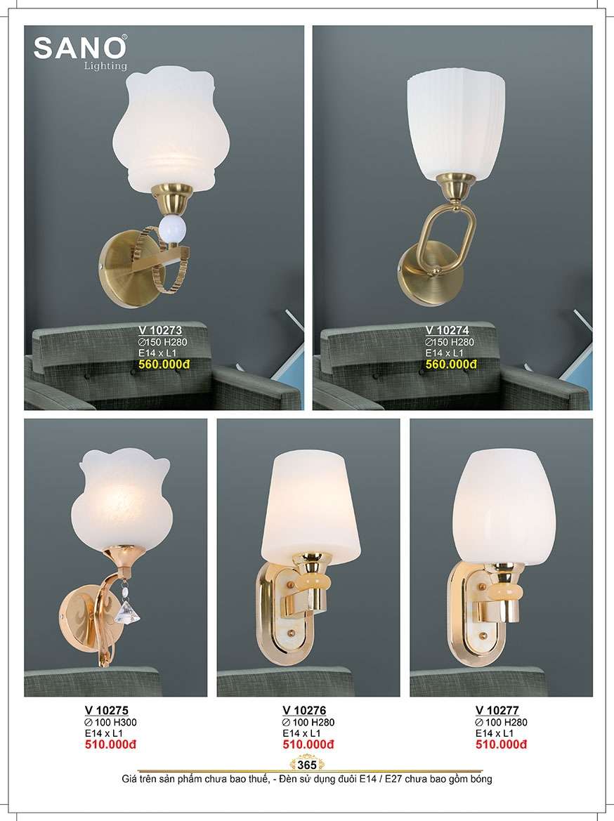 Đèn tường Sano Lighting V 12073, V 12074, V 12075, V 12076, V 12077