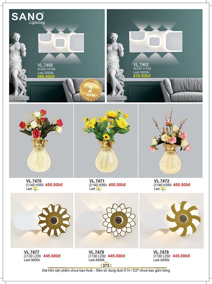 Đèn vách Sano Lighting VL 7470, VL 7471, VL 7472, VL 7477, VL 7478, VL 7479