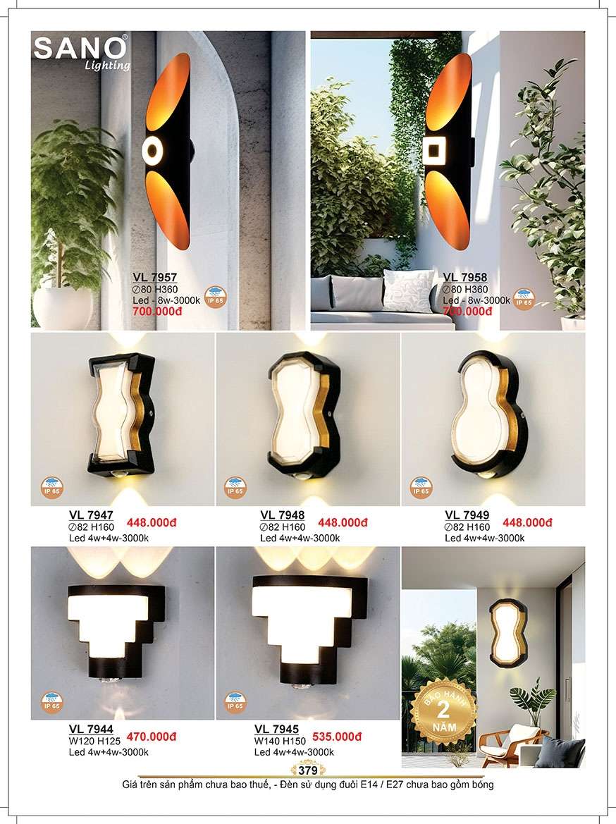Đèn vách Sano Lighting VL 7957, VL 7958, VL 7947, VL 7948, VL 7949, VL 7944, VL 7945