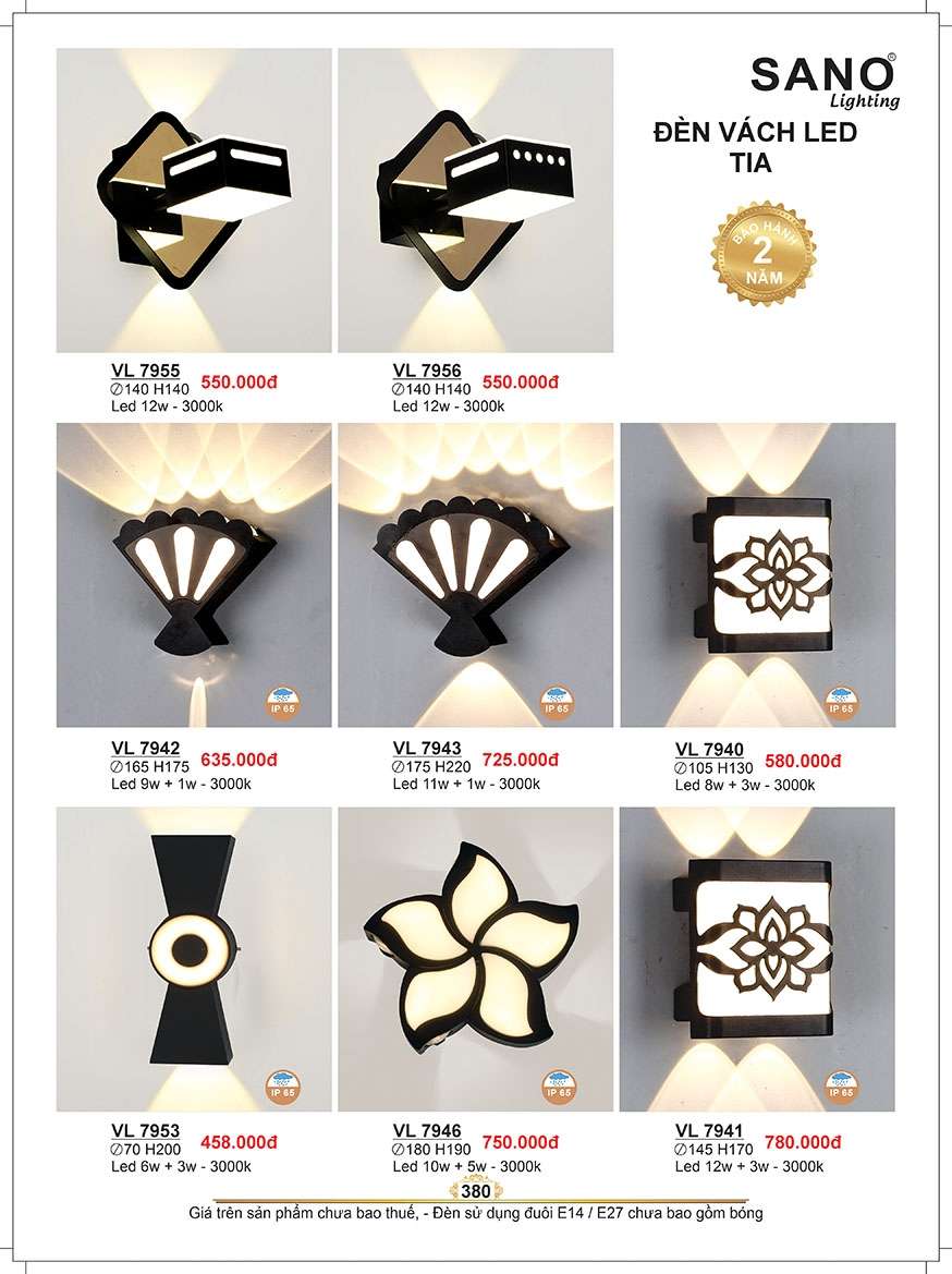 Đèn vách Sano Lighting VL 7955, VL 7956, VL 7942, VL 7943, VL 7940, VL 7953, VL 7946, VL 7941