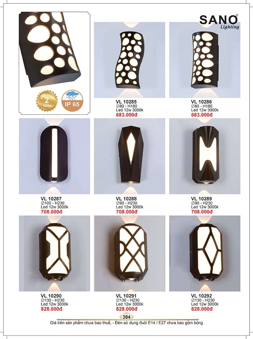 Đèn vách Sano Lighting VL 10285, VL 10286, VL 10287, VL 10288, VL 10289, VL 10290, VL 10291, VL 10292