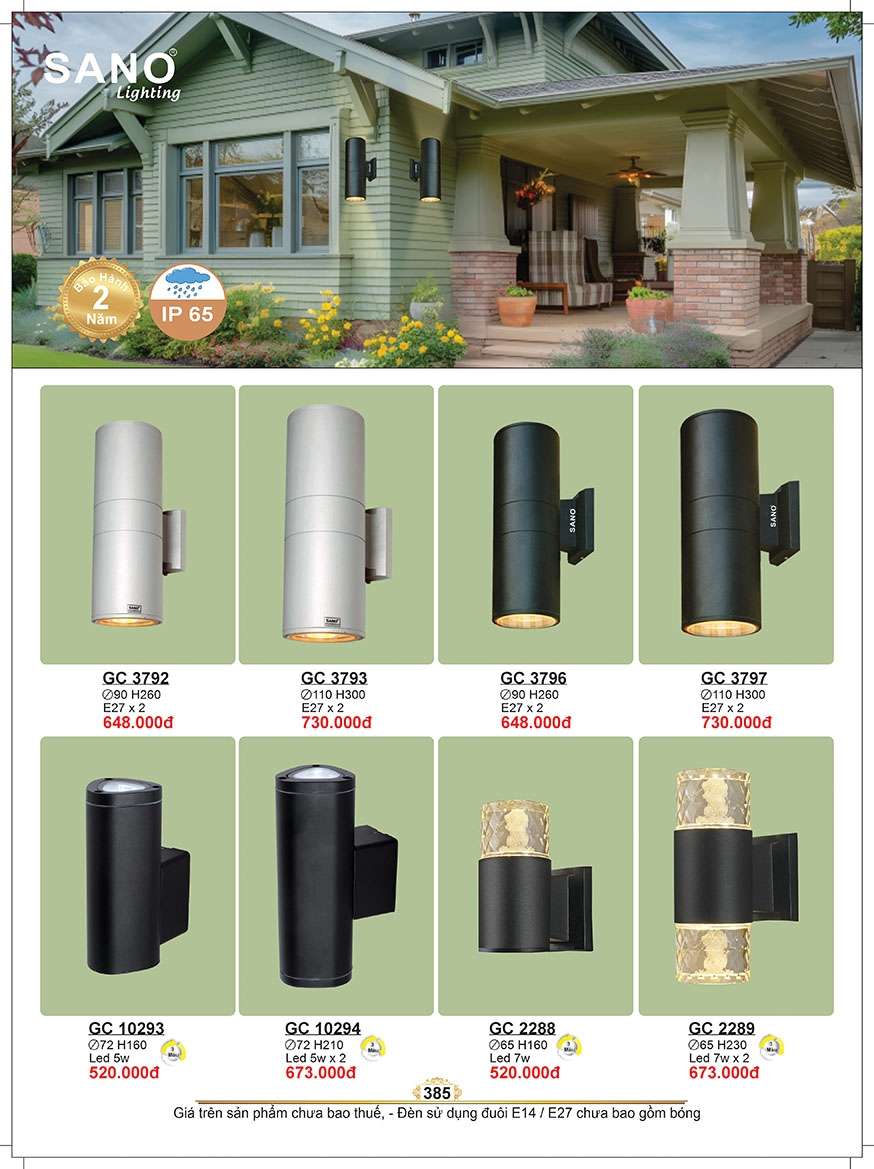 Đèn vách Sano Lighting GC 3792, GC 3793, GC 3796, GC 3797, GC 10293, GC 10294, GC 2288, GC 2289
