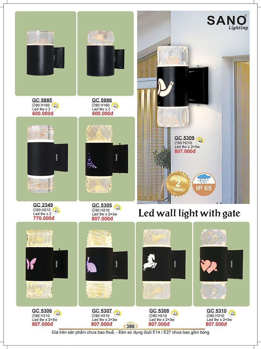 Đèn vách Sano Lighting GC 5885, GC 5886, GC 2349, GC 5305, GC 5306, GC 5307, GC 5308, GC 5309, GC 5310