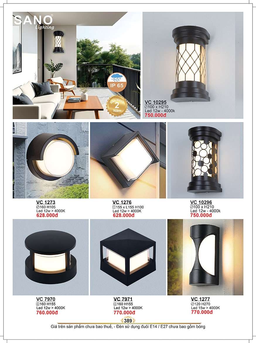 Đèn vách Sano Lighting VC 10295, VC 1273, VC 1276, VC 10296, VC 7970, VC 7971, VC 1277