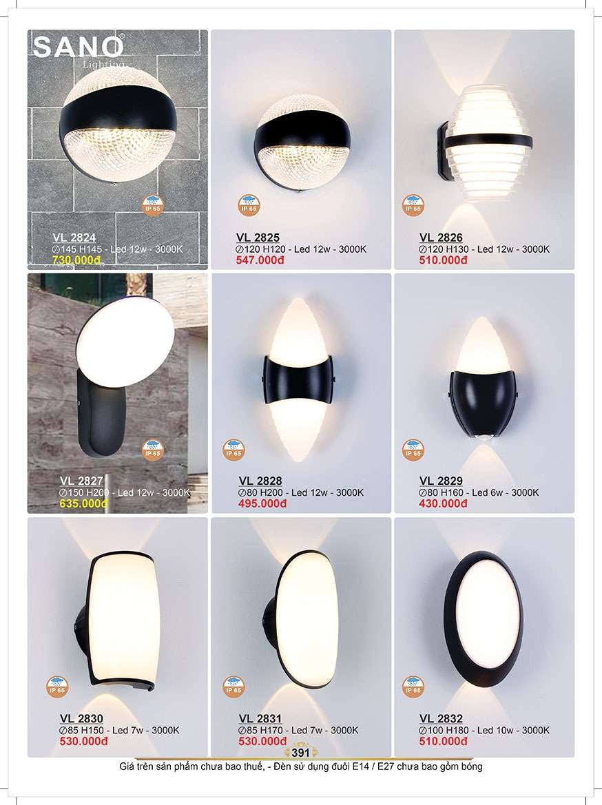 Đèn vách Sano Lighting VL 2824, VL 2825, VL 2826, VL 2827, VL 2828, VL 2829, VL 2830, VL 2831, VL 2832