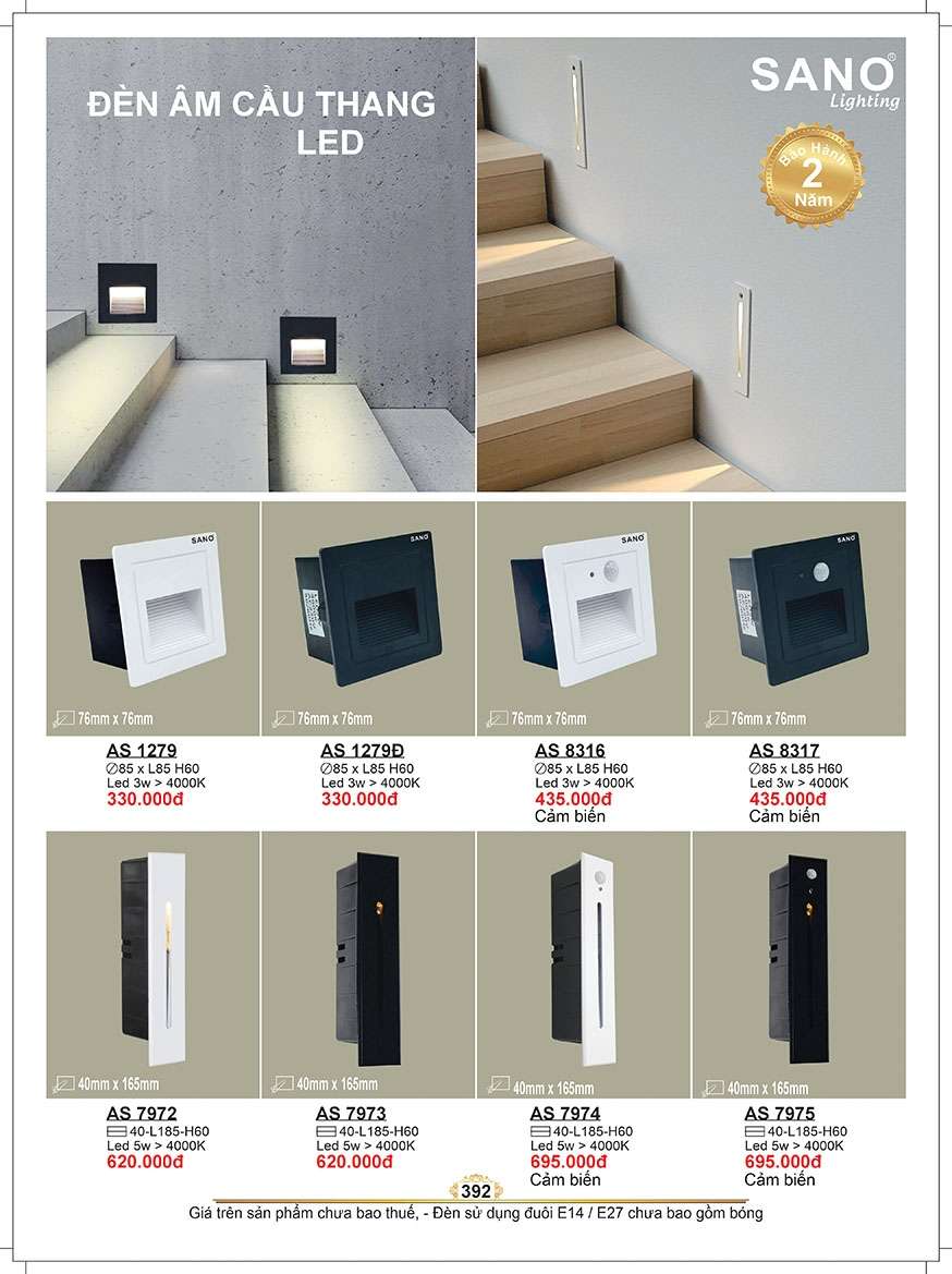 Đèn âm cầu thang Sano Lighting AS 1279, AS 1279Đ, AS 8316, AS 8317, AS 7972, AS 7973, AS 7974, AS 7975