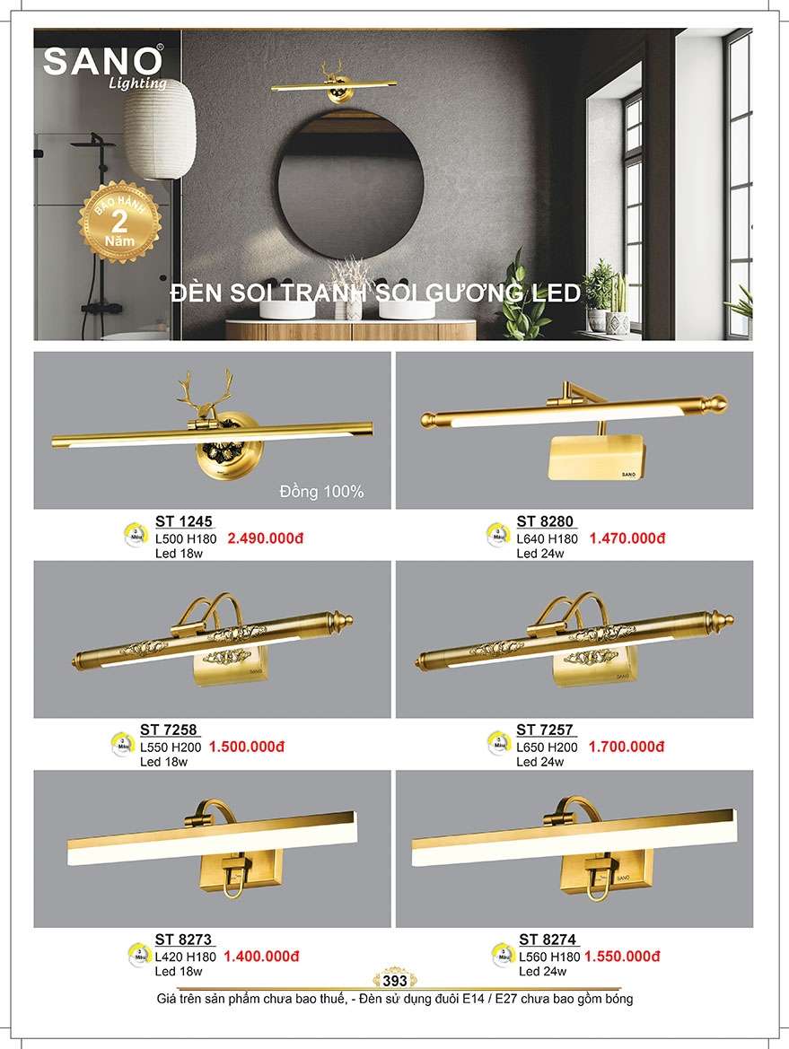 Đèn soi gương & tranh Sano Lighting ST 1245, ST 8280, ST 7258, ST 7257, ST 8273, ST 8274