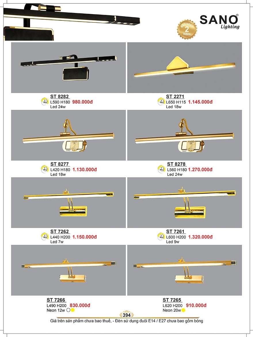 Đèn soi gương & tranh Sano Lighting ST 8282, ST 2271, ST 8277, ST 8278, ST 7262, ST 7261, ST 7266, ST 7265