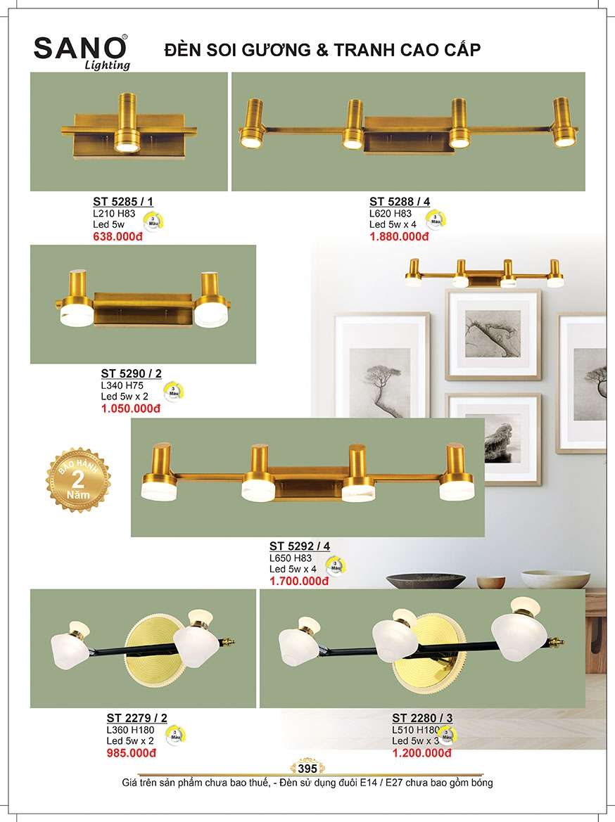 Đèn soi gương & tranh Sano Lighting ST 5285/1, ST 5288/4, ST 5290/2, ST 5292/4, ST 2279/2, ST 2280/3