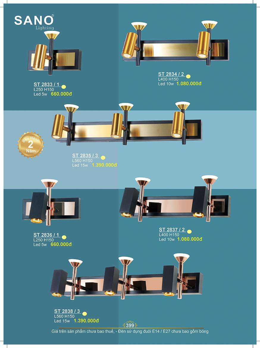 Đèn soi gương & tranh Sano Lighting ST 8233/1, ST 8234/2, ST 8235/3, ST 2836/1, ST 2837/2, ST 2838/3