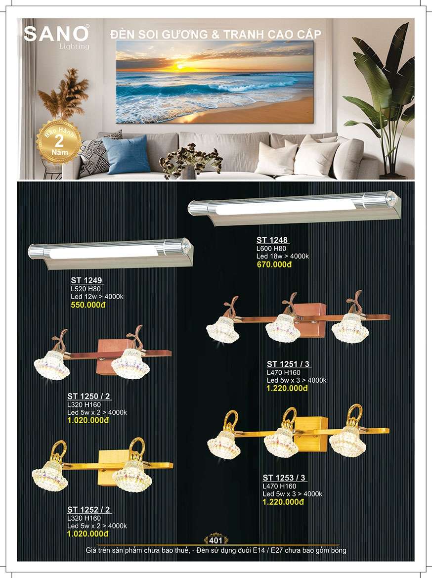 Đèn soi gương & tranh Sano Lighting ST 1248, ST 1249, ST 1250/2, ST 1251/3, ST 1252/2, ST 1253/3