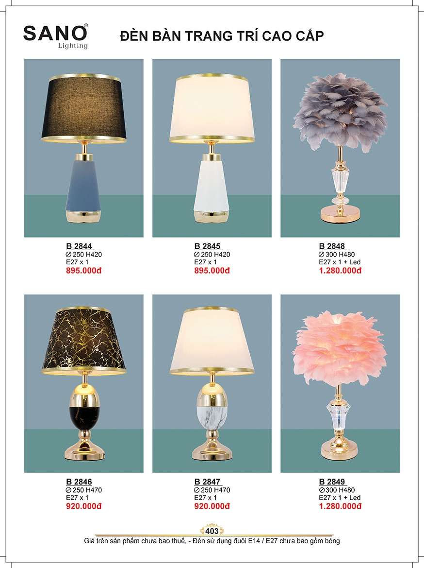 Đèn bàn Sano Lighting B 2844, B 2845, B 2848, B 2846, B 2847, B 2849