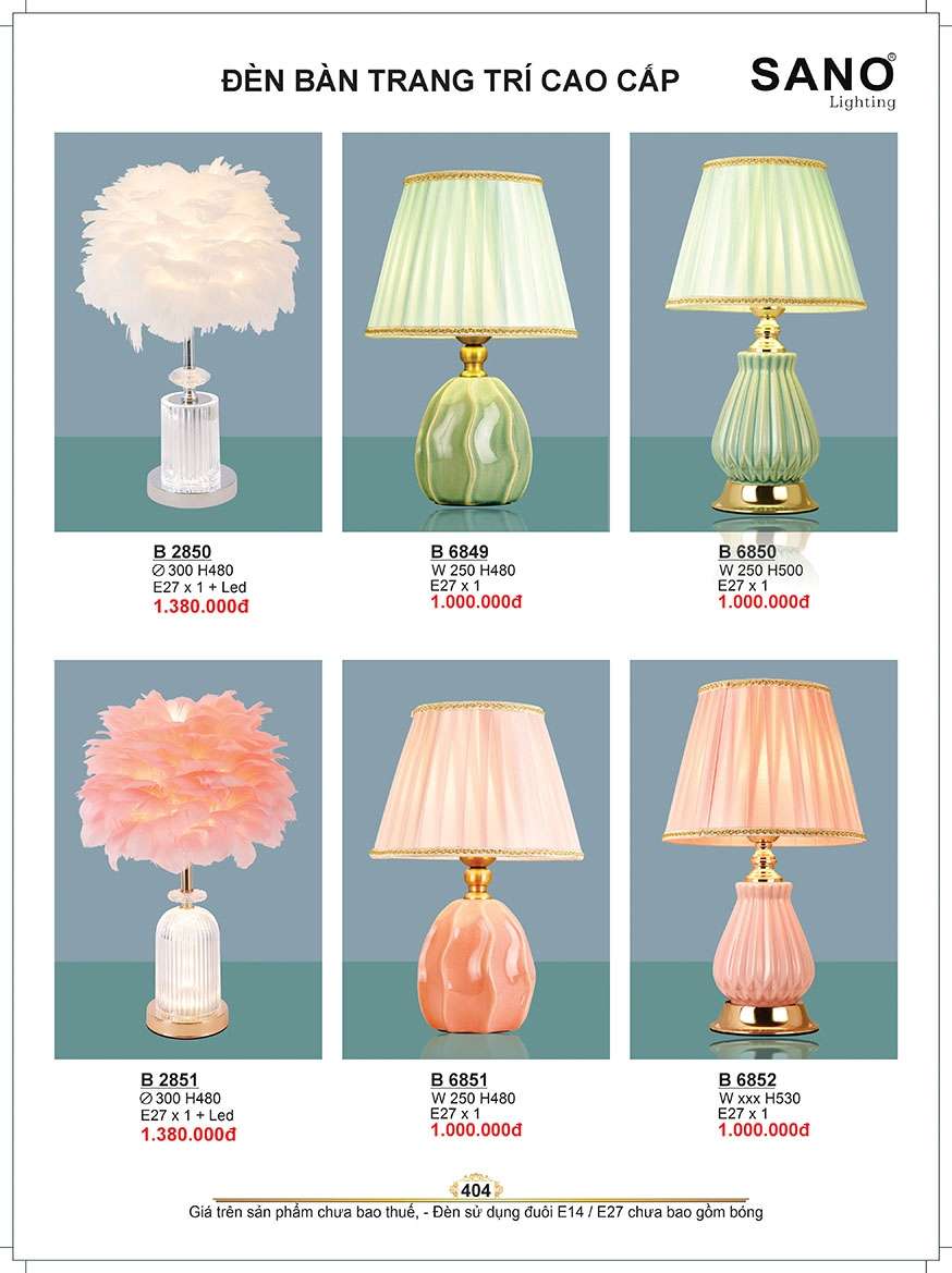 Đèn bàn Sano Lighting B 2850, B 6849, B 6850, B 2851, B 6851, B 6852