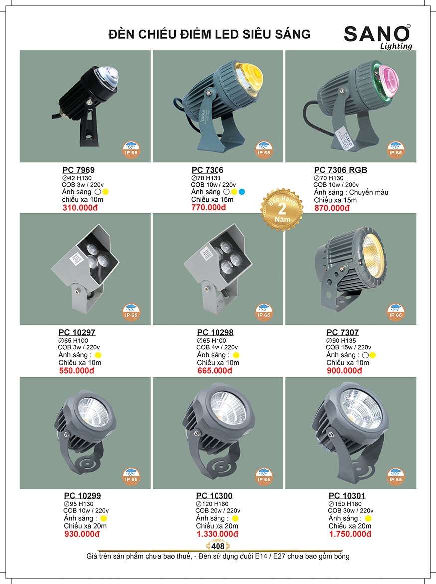 Đèn chiếu điểm led Sano Lighting PC 7969, PC 7306, PC 7306 RGB, PC 10297, PC 10298, PC 7307, PC 10299, PC 10300, PC 10301