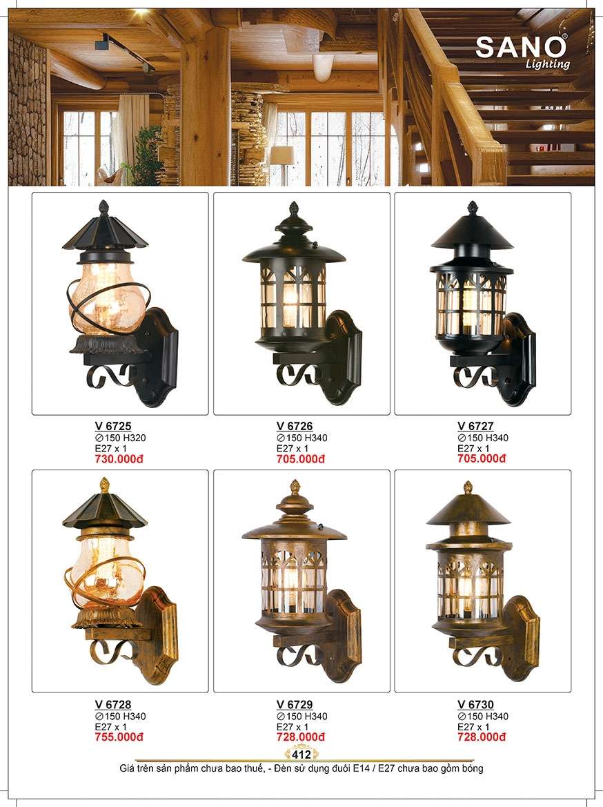 Đèn vách Sano Lighting V 6725, V 6726, V 6727, V 6728, V 6729, V 6730