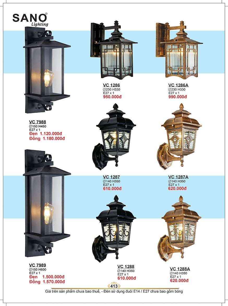 Đèn vách Sano Lighting VC 7988, VC 7989, VC 1286, VC 1286A, VC 1287, VC 1287A, VC 1288, VC 1288A