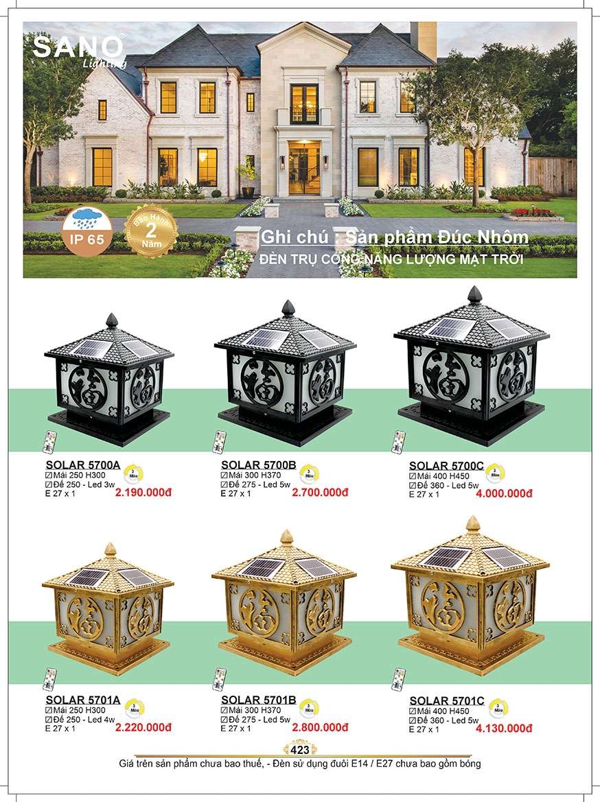 Đèn năng lượng mặt trời Sano Lighting SOLAR 5700A, SOLAR 5700B, SOLAR 5700C, SOLAR 5701A, SOLAR 5701B, SOLAR 5701C