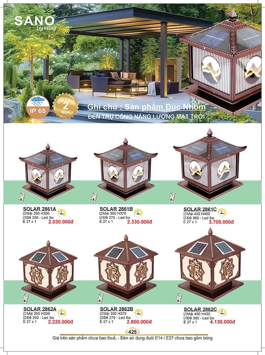 Đèn năng lượng mặt trời Sano Lighting SOLAR 2861A, SOLAR 2861B, SOLAR 2861C, 2862A, SOLAR 2862B, SOLAR 2862C