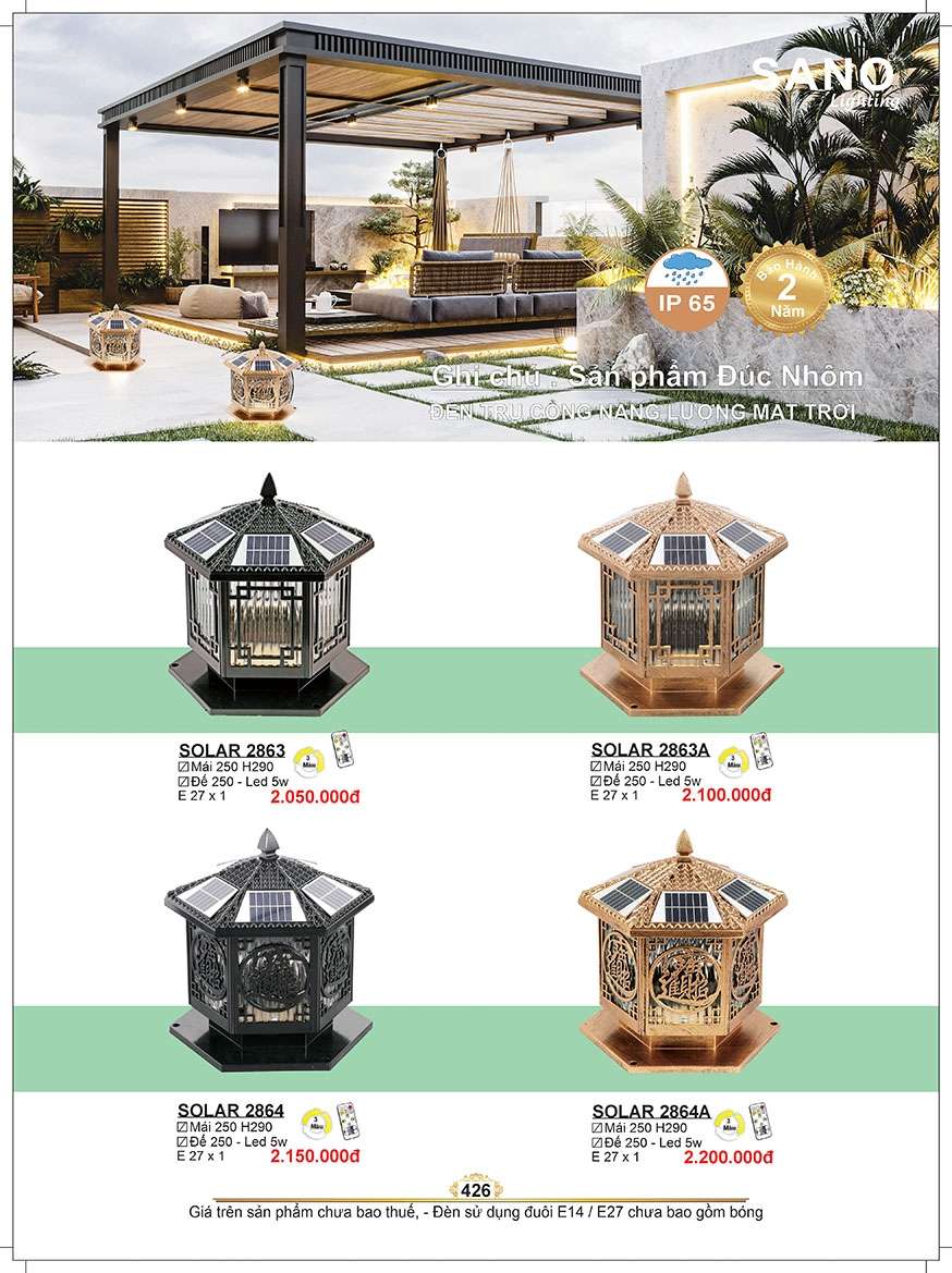 Đèn năng lượng mặt trời Sano Lighting SOLAR 2863, SOLAR 2863A, SOLAR 2864, SOLAR 2864A