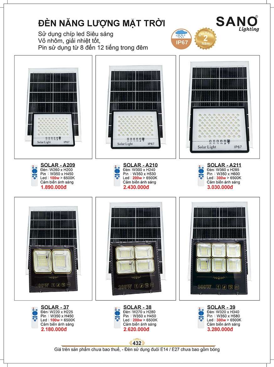 Đèn năng lượng mặt trời Sano Lighting SOLAR - A209, SOLAR - A210, SOLAR - A211, SOLAR - 37, SOLAR - 38, SOLAR - 39