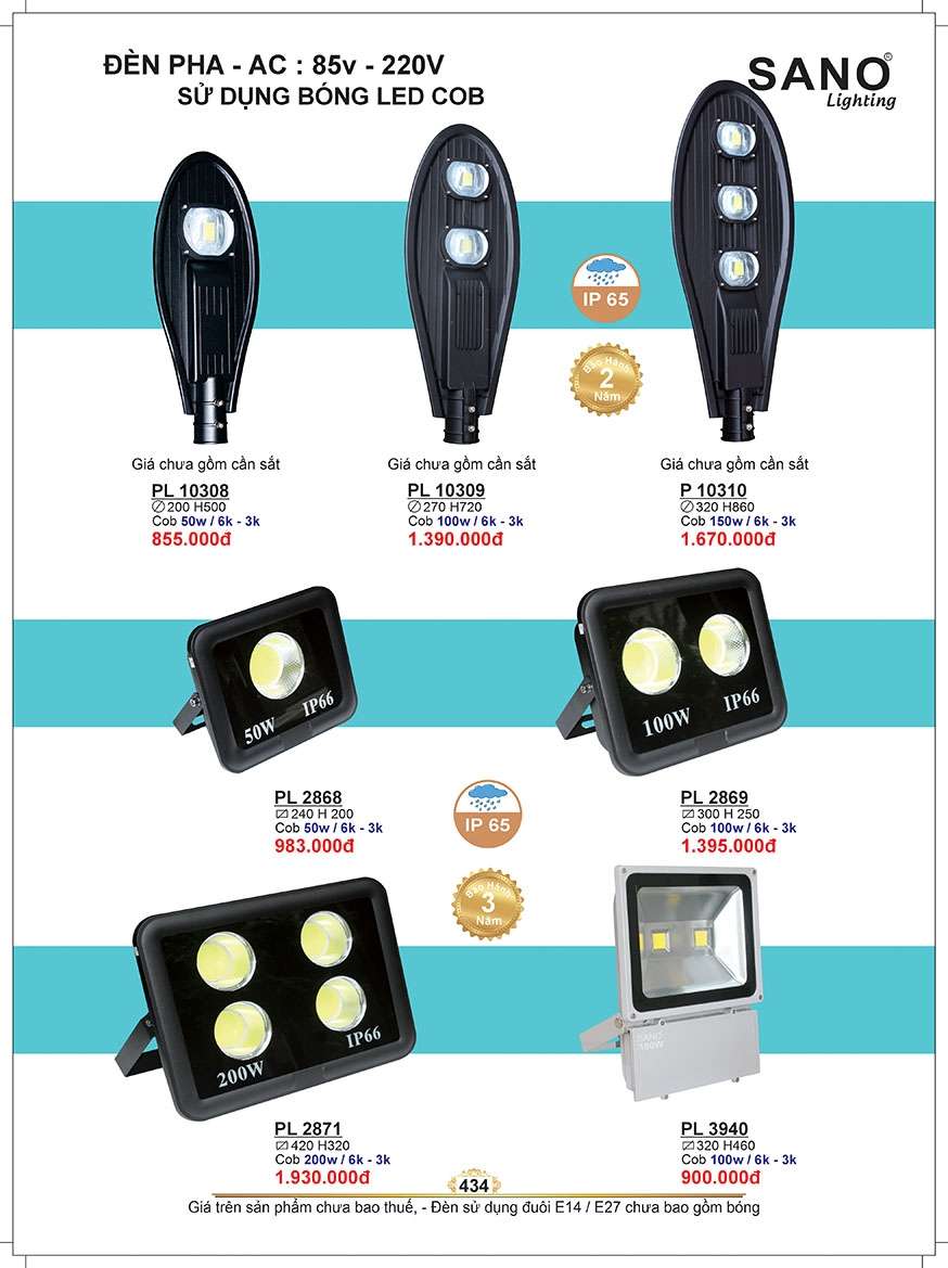 Đèn pha Sano Lighting PL 10308, PL 10309, PL 10310, PL 2868, PL 2869, PL 2871, PL 3940
