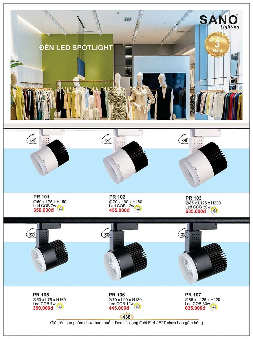 Đèn led spot light Sano Lighting PR 101, PR 102, PR 103, PR 105, PR 106, PR 107
