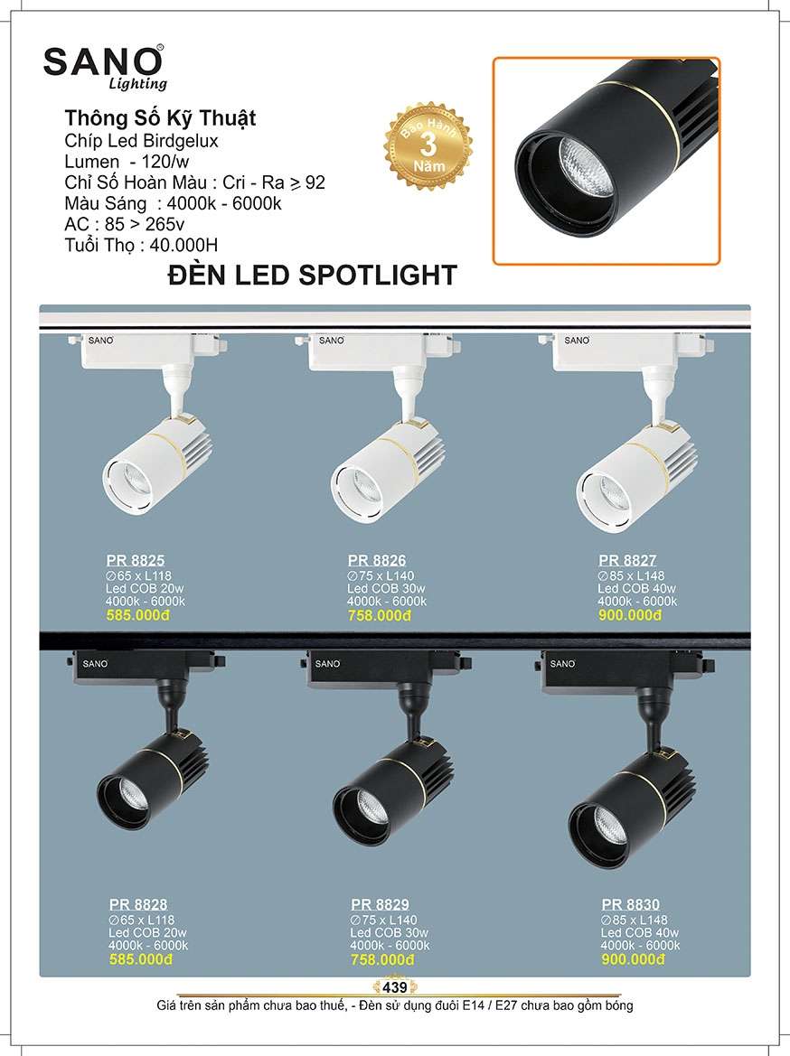 Đèn led spot light Sano Lighting PR 8825, PR 8826, PR 8827, PR 8828, PR 8829, PR 8830
