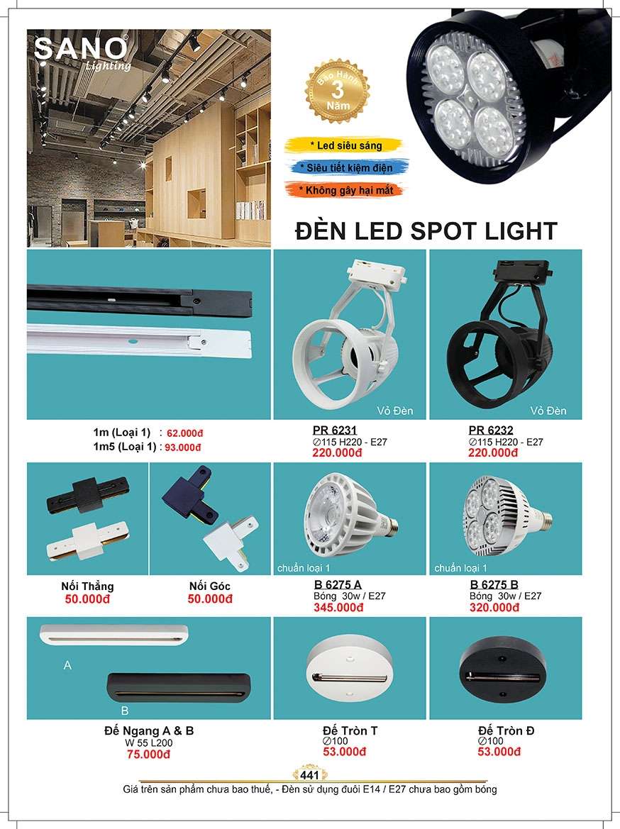 Đèn led spot light Sano Lighting PR 6231, PR 6232, PR 6275 A, PR 6275 B, PR 175, PR 178, PR 152, PR 153