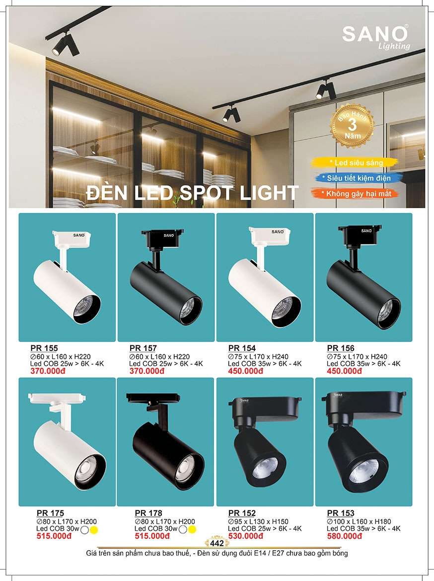 Đèn led spot light Sano Lighting PR 155, PR 157, PR 154, PR 156, PR 175, PR 178, PR 152, PR 153