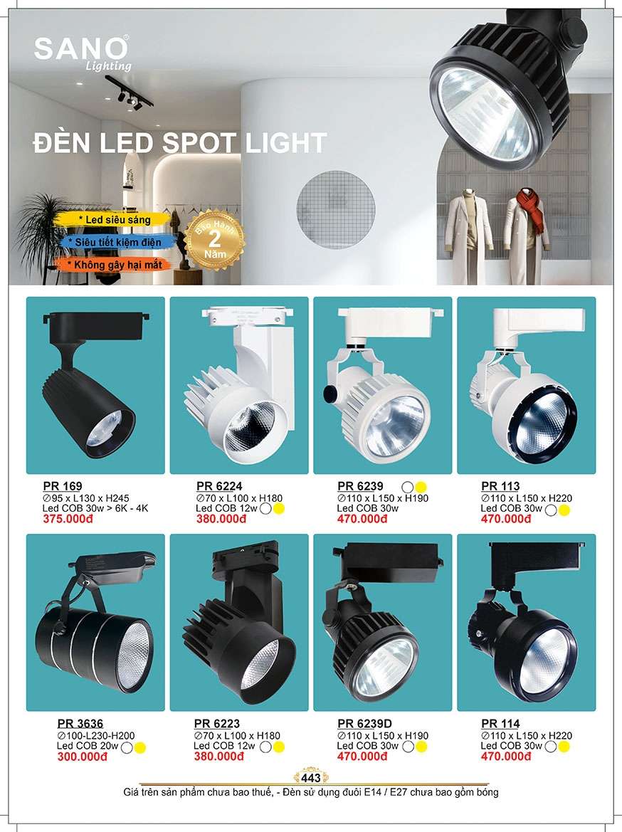 Đèn led spot light Sano Lighting PR 169, PR 6224, PR 6239, PR 113, PR 3636, PR 6223, PR 6239D, PR 114