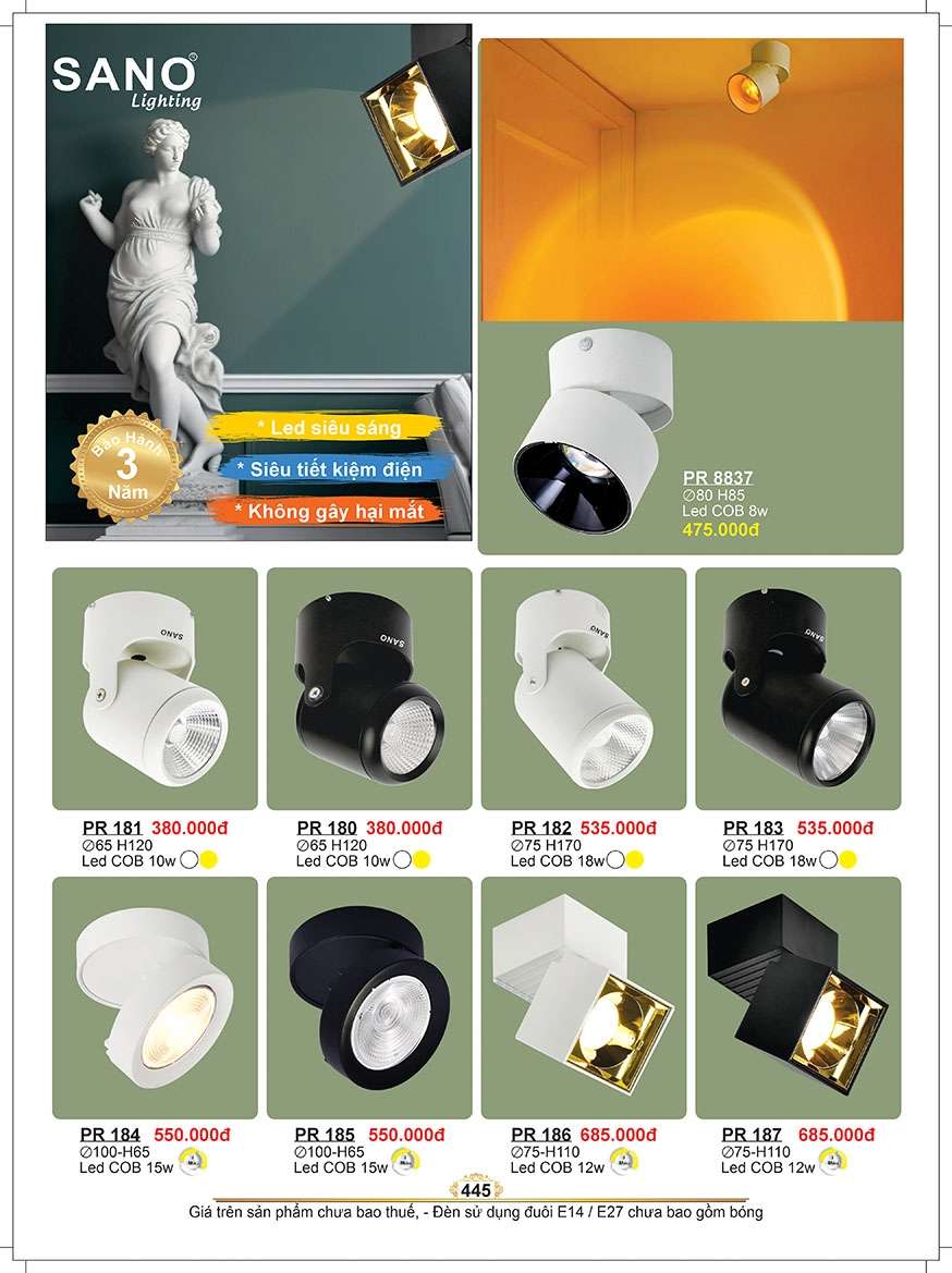 Đèn led spot light Sano Lighting PR 8837, PR 181, PR 180, PR 182, PR 183, PR 184, PR 185, PR 186, PR 187