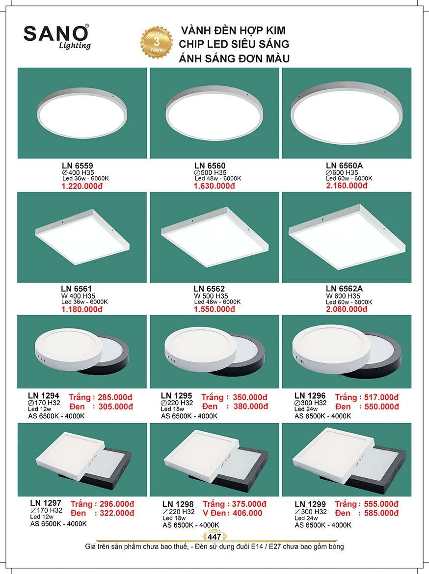 Đèn led ốp nổi Sano Lighting LN 6559, LN 6560, LN 6560A, LN 6561, LN 6562, LN 6562A, LN 1294, LN 1295, LN 1296, LN 1297, LN 1298, LN 1299