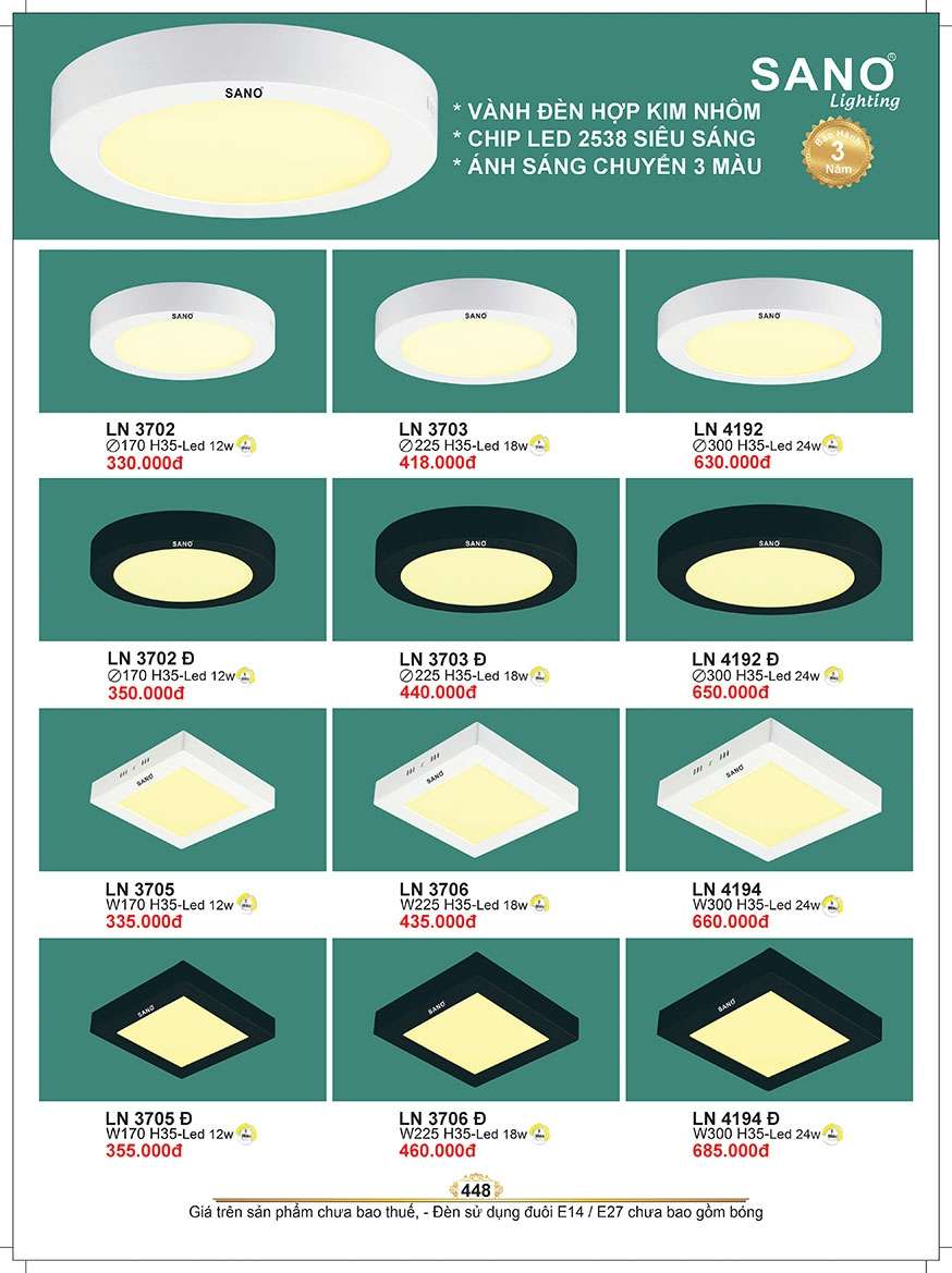 Đèn led ốp nổi Sano Lighting LN 3702, LN 3703, LN 4192, LN 3702 Đ, LN 3703 Đ, LN 4192 Đ, LN 3705, LN 3706, LN 4194, LN 3705 Đ, LN 3706 Đ, LN 4194 Đ