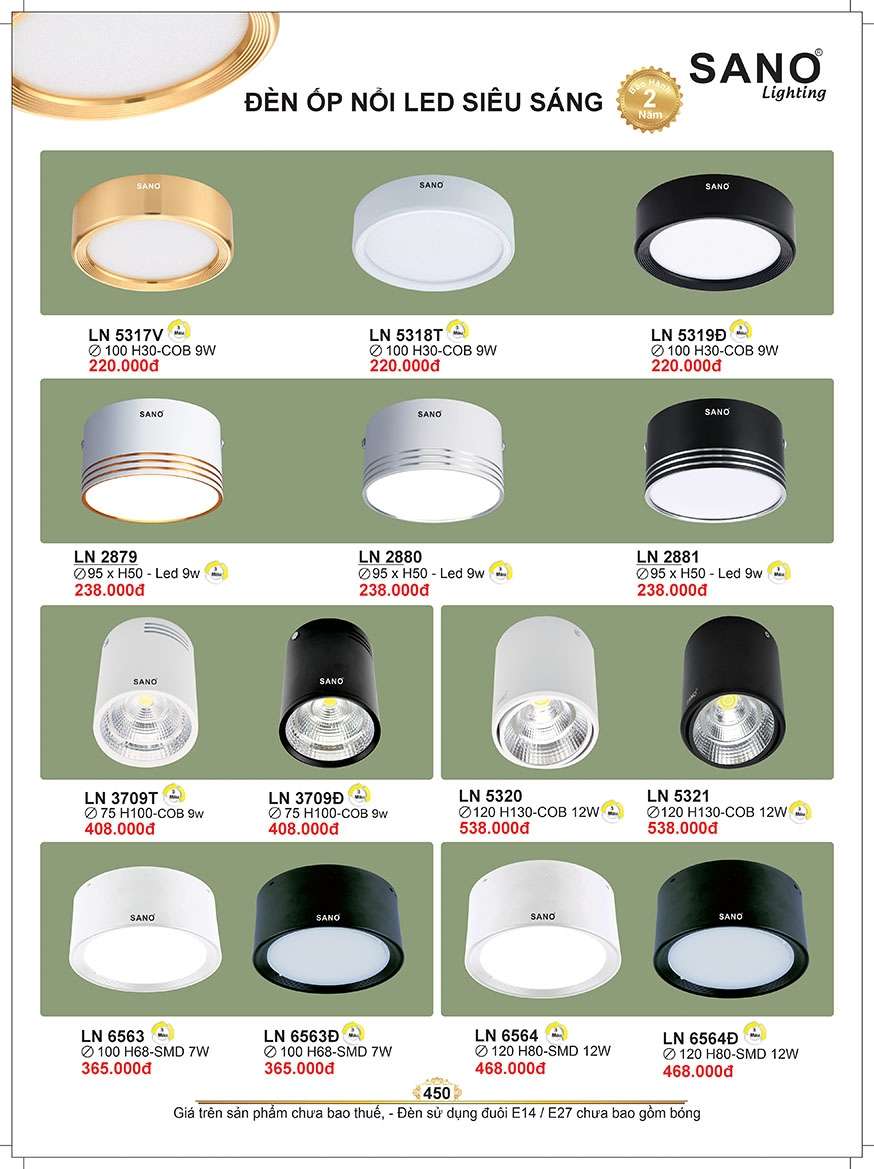 Đèn led ốp nổi Sano Lighting LN 5317V, LN 5318T, LN 5319Đ, LN 2879, LN 2880, LN 2881, LN 3709T, LN 3709Đ, LN 5320, LN 5321, LN 6563, LN 6563Đ, LN 6564, LN 6564Đ