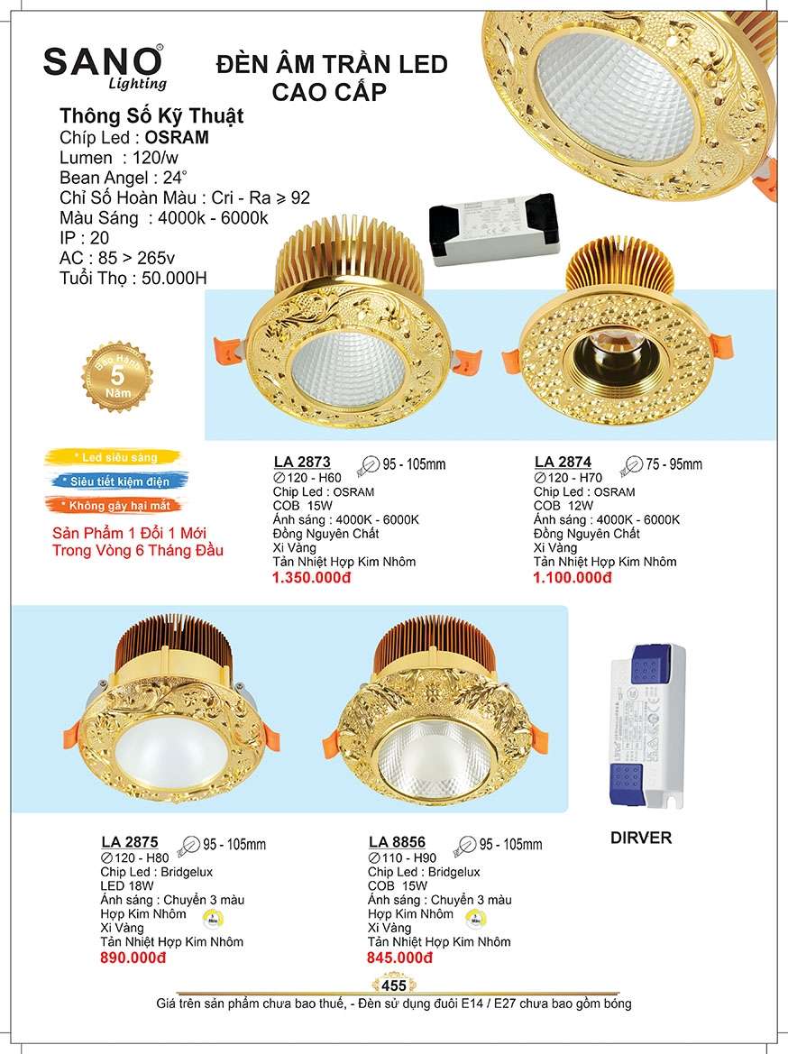 Đèn led âm trần Sano Lighting LA 2873, LA 2874, LA 2875, LA 8856