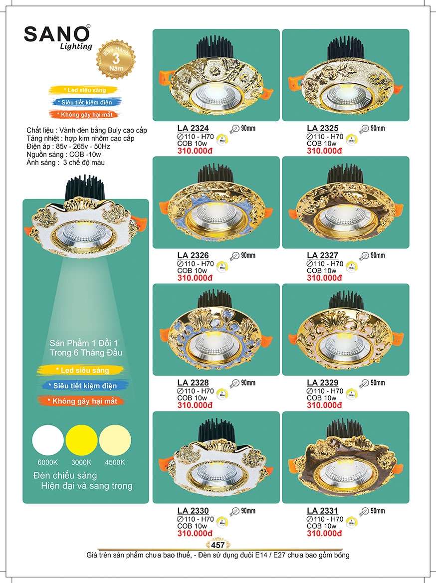 Đèn led âm trần Sano Lighting LA 2324, LA 2325, LA 2326, LA 2327, LA 2328, LA 2329, LA 2330, LA 2331