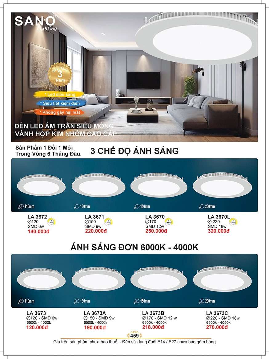 Đèn led âm trần Sano Lighting LA 3672, LA 3671, LA 3670, LA 3670L, LA 3673, LA 3673A, LA 3673B, LA 3673C