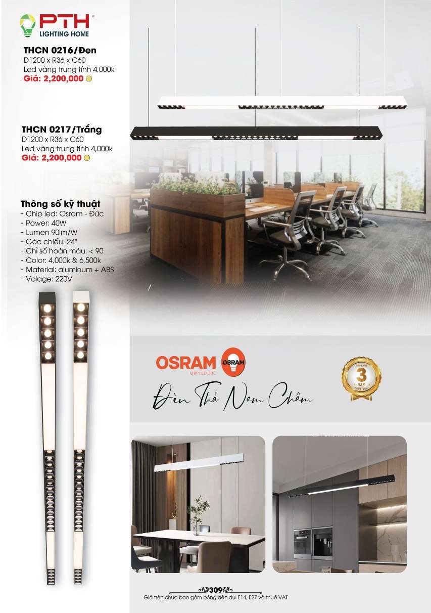 Đèn thả PTH Lighting Home THCN 0216/Đen, THCN 0217/Trắng