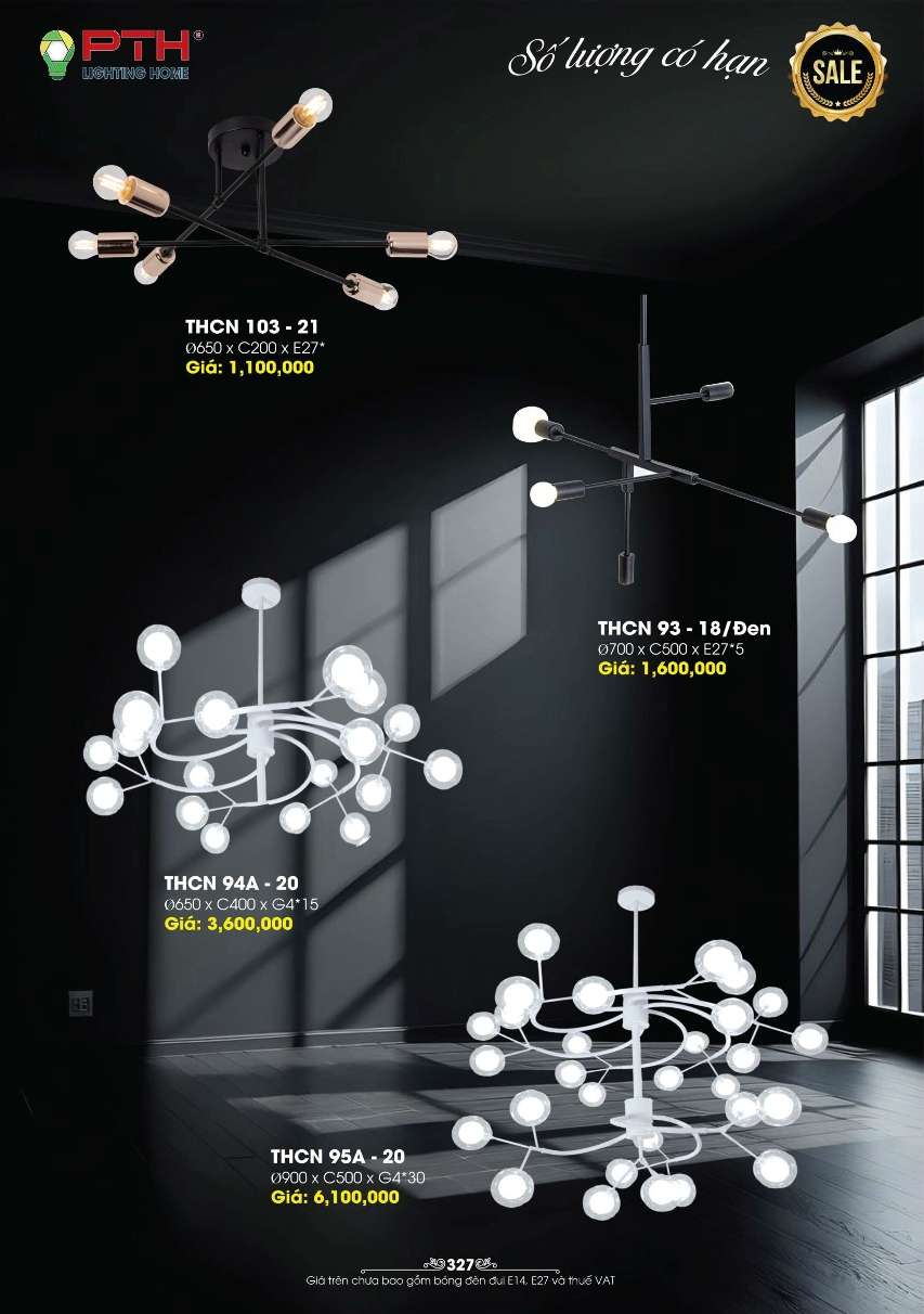Đèn thả PTH Lighting Home THCN 103 - 21, THCN 93 - 18/Đen, THCN 94A - 20, THCN 95A - 20