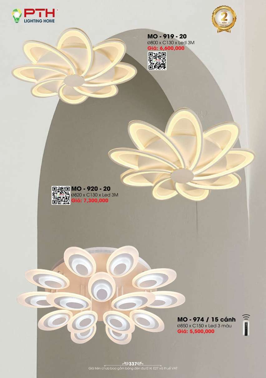Đèn mâm ốp trần PTH Lighting Home MO - 919 - 20, MO - 920 - 20, MO - 974/15 cánh