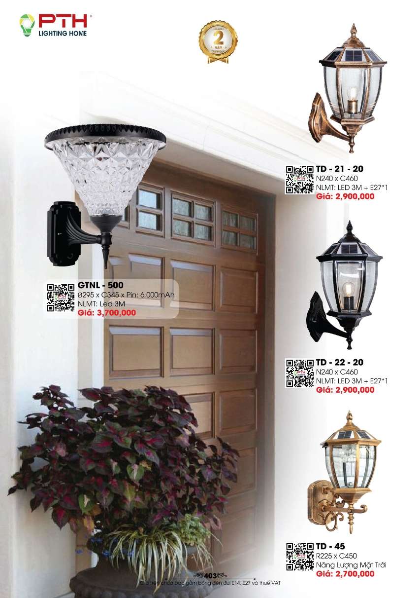 Đèn gắn tường PTH Lighting Home GTNL - 500, TD - 21 - 20, TD - 22 - 20, TD - 45