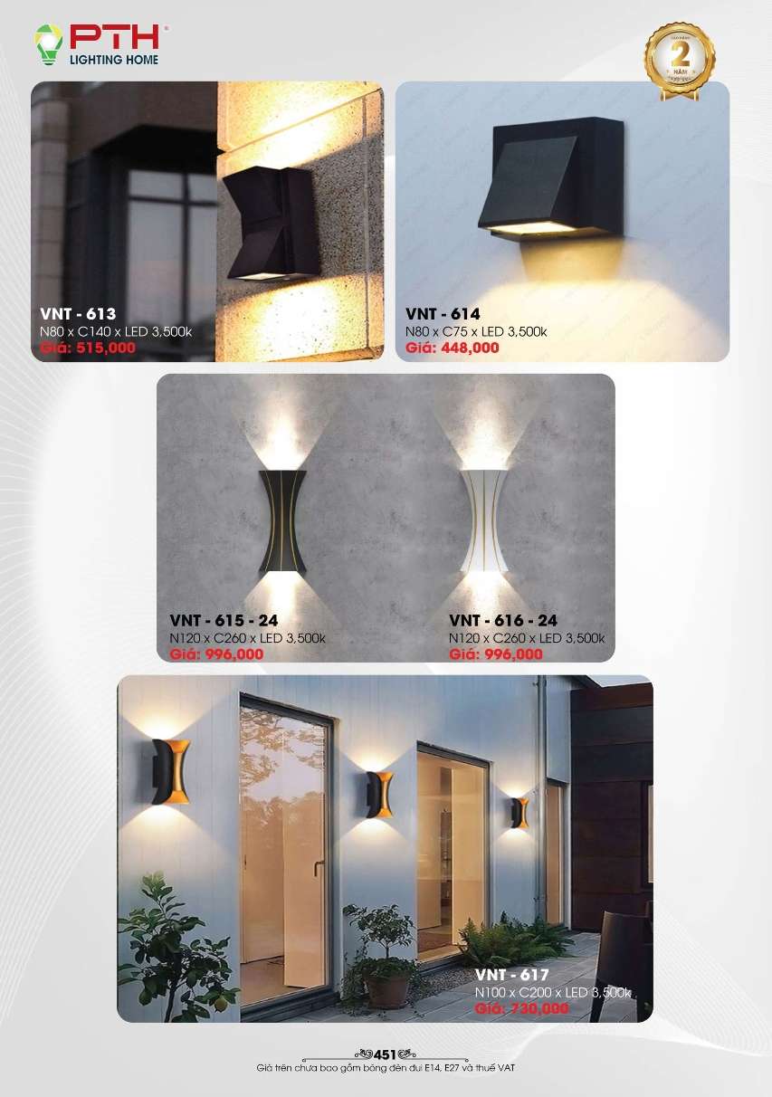 Đèn gắn tường PTH Lighting Home VNT - 613, VNT - 614, VNT - 615 - 24, VNT - 616 - 24, VNT - 617