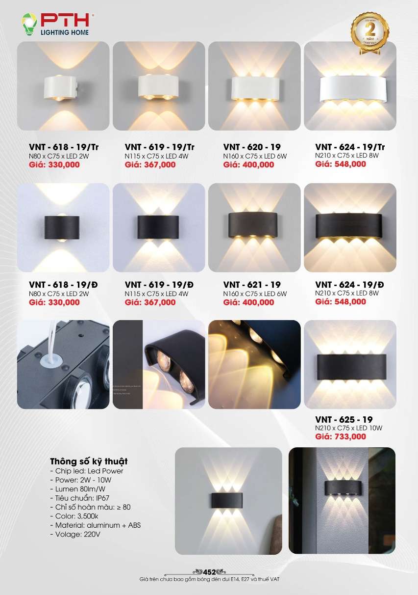 Đèn gắn tường PTH Lighting Home VNT - 618 - 19, VNT - 619 - 19, VNT - 620 - 19, VNT - 621 - 19, VNT - 624 - 19, VNT - 625 - 19