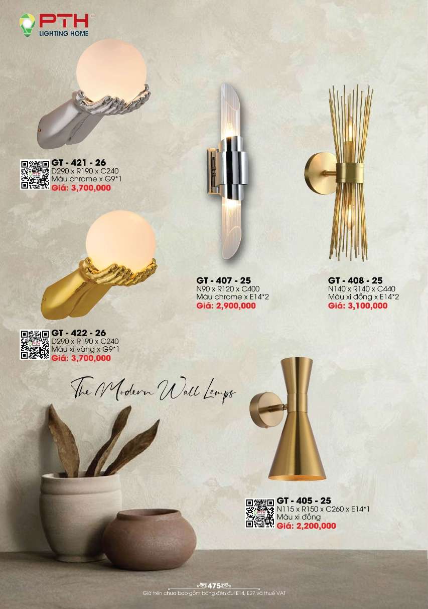 Đèn gắn tường PTH Lighting Home GT - 421 - 26, GT - 407 - 25, GT - 408 - 25, GT - 422 - 26, GT - 405 - 25