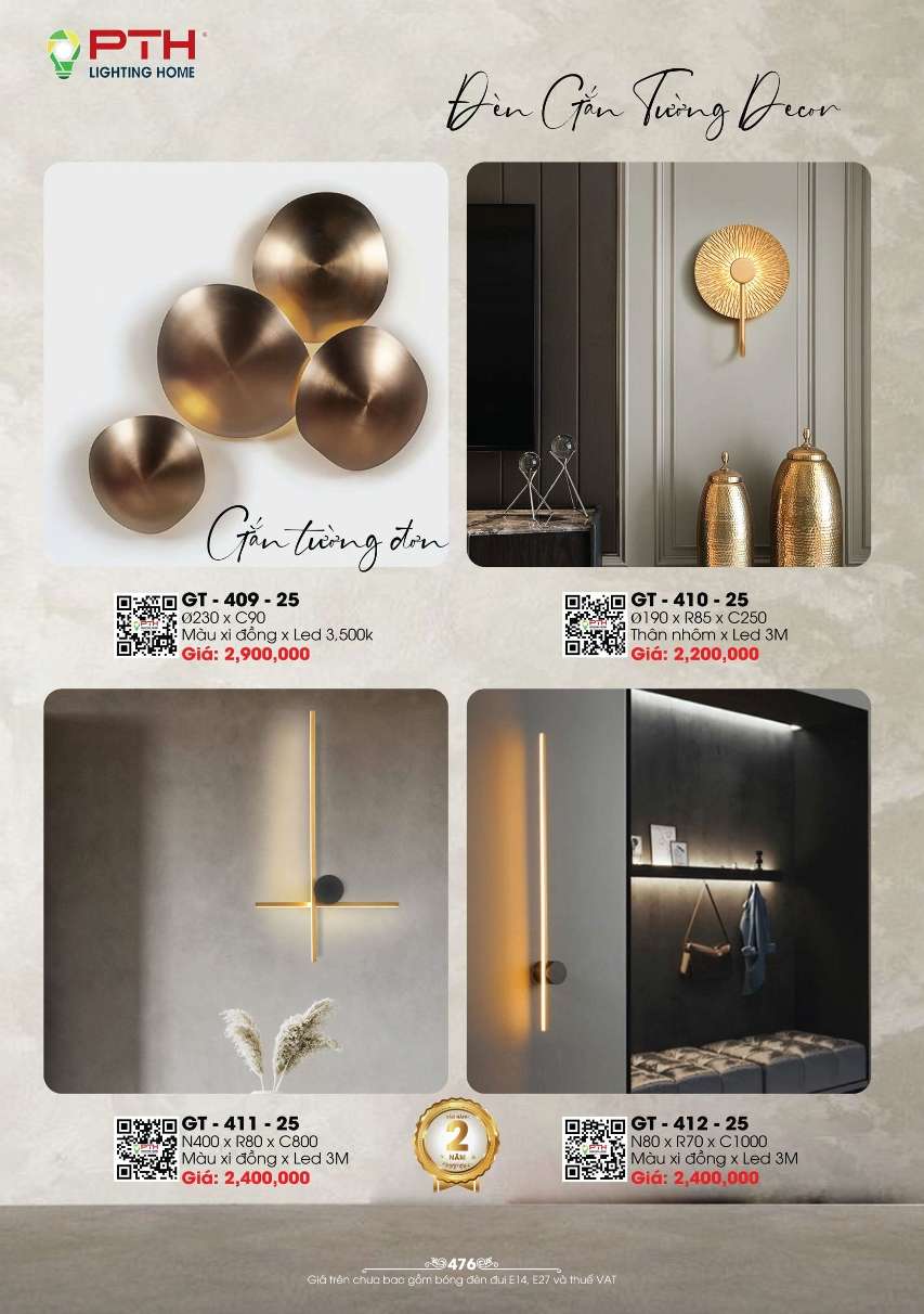 Đèn gắn tường PTH Lighting Home GT - 409 - 25, GT - 410 - 25, GT - 411 - 25, GT - 412 - 25