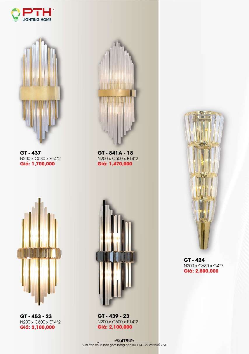 Đèn gắn tường PTH Lighting Home GT - 437, GT - 841A - 18, GT - 453 - 23, GT - 439 - 23, GT - 424
